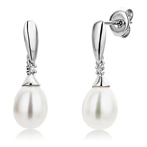 Miore orecchini donna perle di fiume pendenti con diamanti taglio brillante oro bianco 9 kt / 375