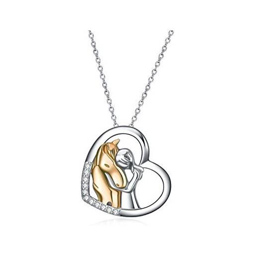 YFN collana con ciondolo a forma di cavallo gioielli in argento sterling 925 ragazze abbracciano il regalo del cavallo per le donne ragazze (collana con cavallo d'oro)
