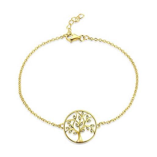 JO WISDOM braccialetto famiglia albero della vita argento 925 donna con aaa zirconia cubica bracciali braccialetti con placcato in oro giallo, 18cm+2cm
