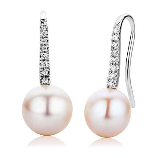 Miore orecchini donna pendenti perle di fiume diamanti taglio brillante ct 0.12 oro bianco 18 kt / 750