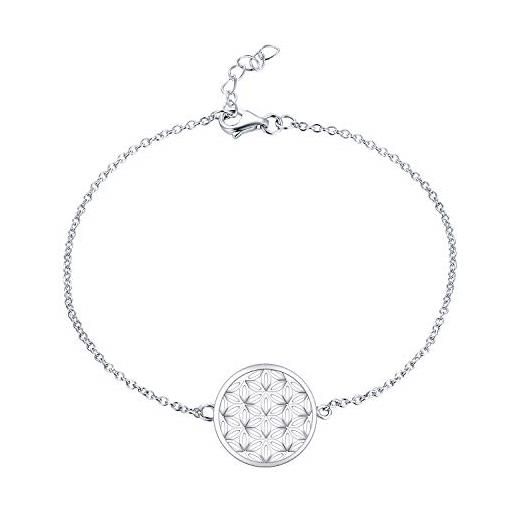 JO WISDOM braccialetto argento 925 donna fiore della vita amuleto bracciali braccialetti con placcato in oro bianco, 18cm+2cm