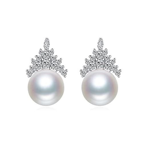 H'Helen orecchini di perle coltivate di acqua dolce bianca 9-10mm argento sterling s925 zirconi luminosi donna - H'Helen, 17 x 9 mm, argento sterling, perla