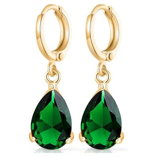 Crystalline Azuria donna 18ct placcato oro lacrima orecchini pendenti con verde smeraldo simulato cristalli di zirconi