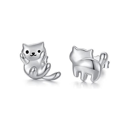 Midir&Etain orecchini a forma di gatto orecchini a bottone in argento sterling 925 ipoallergenico con animali carini, gioielli per gatti, regali per donne e ragazze