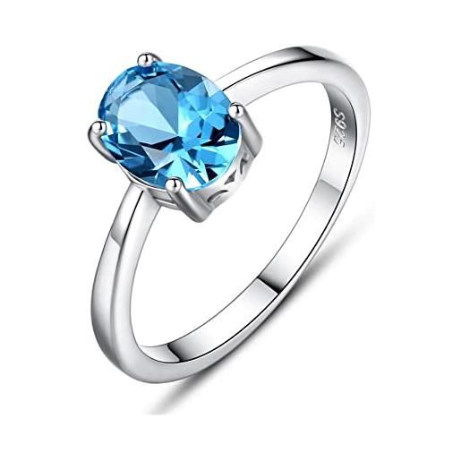 Bellitia Jewelry anello da donna in argento sterling 925 con topazio azzurro naturale, anello con pietra natale a forma ovale, gioielli da donna