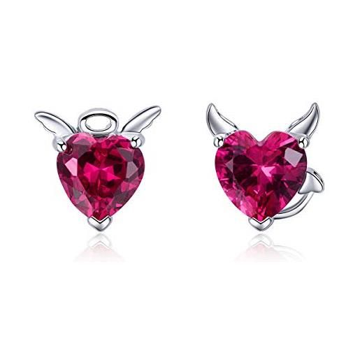 NewL orecchini a perno in argento sterling 925 con angelo e diavolo rosa cz a forma di cuore per gioielli da donna in argento sterling, zirconia cubica