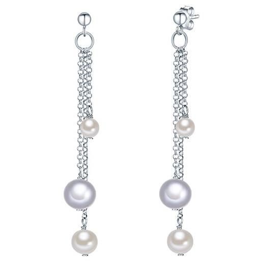 Valero Pearls orechinni pendenti da donna in argento sterling 925 con rodio con perle coltivate d'acqua dolce bianco grigiore 60201341