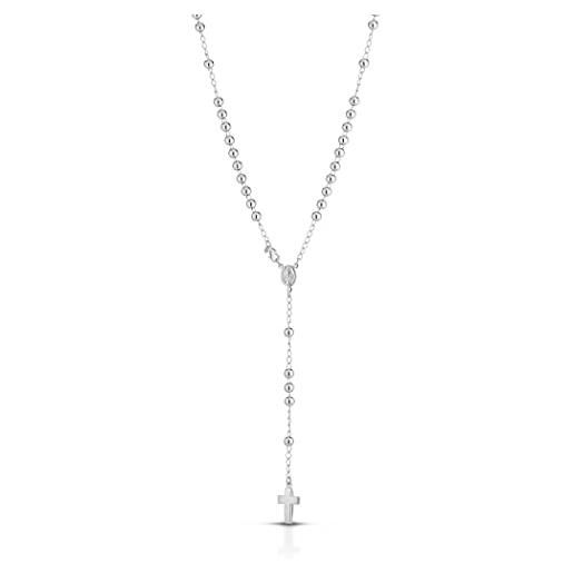 Donipreziosi collana rosario in argento 925% madonna miracolosa rodiato antiallergico uomo/donna unisex sfere lisce da 5 mm grande molto visibile