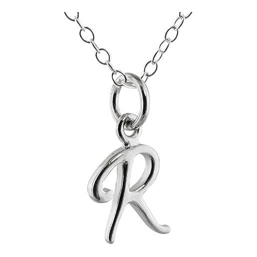 FashionJunkie4Life collana in argento sterling con ciondolo a forma di piccola lettera r, catenina da 45,7 cm, scrittura a mano corsiva, argento sterling