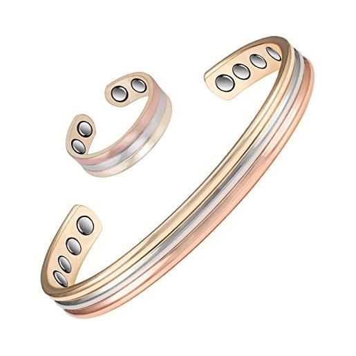 Generic tri tone oro colore puro rame bracciale e rame anelli per le donne ~ magnetico rame gioielli set ~ regalo set per le donne