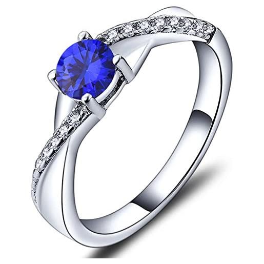 YL anello di fidanzamento argento 925 con settembre pietra portafortuna spinello blu anello solitario criss attraverso infinito anello nuziale per donna sposa(taglia 20)
