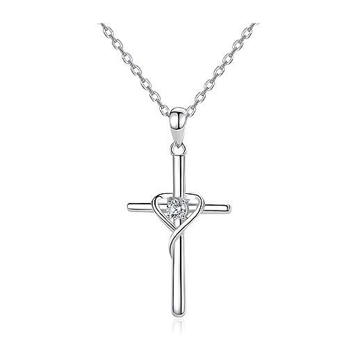 Bellitia Jewelry collana regalo ciondolo di croce in argento sterling 925 con zirconia cubica per donna e ragazza