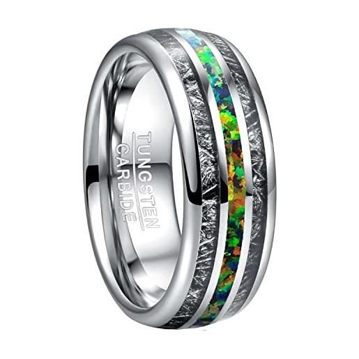 TUNGSTORY 8mm anello in argento da donna intarsiato con opale sintetico e meteorite imitata cupola lucidante comfort fit taglia 22.5