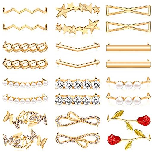 HICARER 24 clip scarpe decorativi fermagli per scarpe di perle finte accessori scarpe strass ciondoli per scarpe (oro)