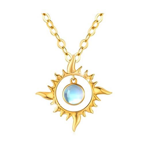 REDSUN collana con sole in argento sterling 925 opalo/pietra di luna sole collana oro ciondolo sole placcato oro gioielli per donne ragazze regali, argento sterling, pietra di luna