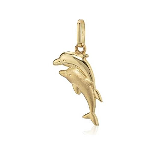 NKlaus catena ciondolo delfino piccolo 375 oro giallo 9 carati talismano 17,3 mm delfino parzialmente opacizzato 6504