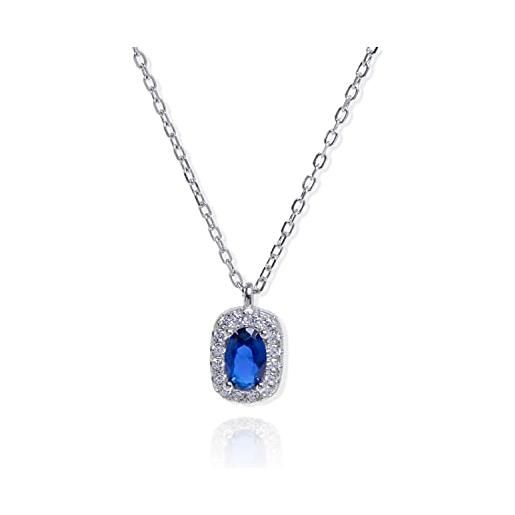 ALCHIMISTA JEWELS punto luce collana donna argento 925 zircone blu zaffiro taglio princess lunga 45 cm con scatola per idea regalo alta qualità