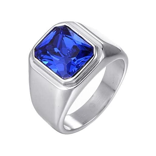 HIJONES anello da uomo in pietra in acciaio inossidabile con zirconi quadrati grandi vintage blu navy misura 17
