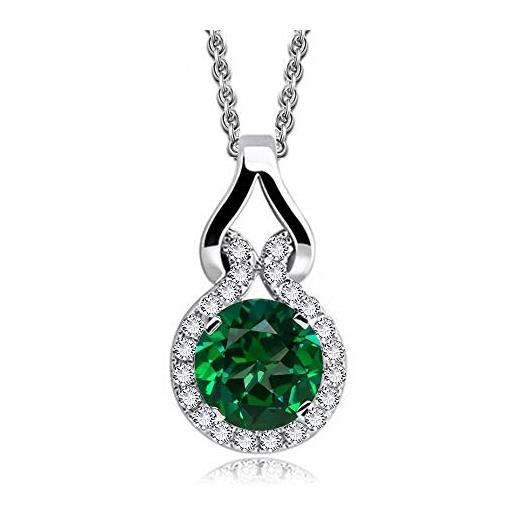 Crystalline Azuria donna 18ct placcato oro collana con ciondolo con rotondo verde smeraldo simulato cristalli di zirconi 45 cm