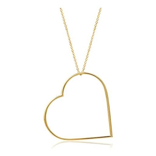 Miore ciondolo cuore in oro bianco su collana catena in oro giallo 9 kt 375, lunghezza 42 cm, length 42 cm, oro