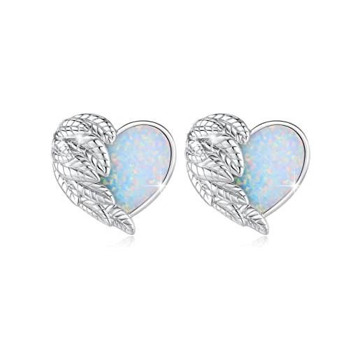 JFASHOP orecchini a forma di ali d'angelo orecchini da donna in argento sterling 925 con opale a forma di cuore orecchini a forma di ali con opale ipoallergenico regalo per ragazze donne bambini