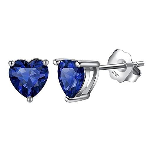 Bellitia Jewelry orecchini a bottone in argento sterling 925 per donna ragazze, orecchini a lobo con pietra a forma di cuore orecchini carini anallergici zaffiro blu