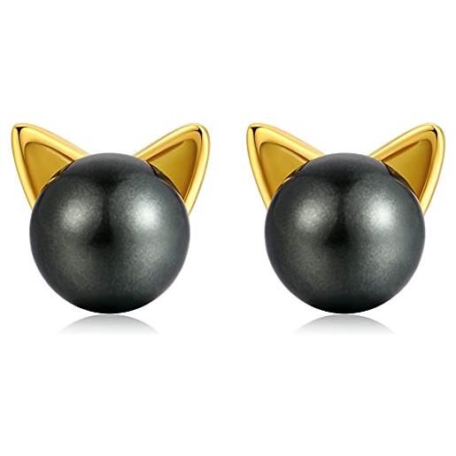 jiamiaoi gatto perla orecchini - orecchini simpatico gatto con perla naturale, orecchini con perle d' acqua dolce gatto, orecchini a perno in argento con disegno di gatto, lovely cat orecchini