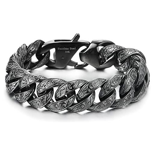 COOLSTEELANDBEYOND grigio nero annata barbozzale braccialetto con tribal tatuaggio modello, bracciale da uomo, acciaio, stile retrò