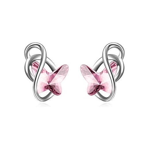 AOBOCO orecchini a farfalla in argento 925 per donne ragazze signore (rosa)