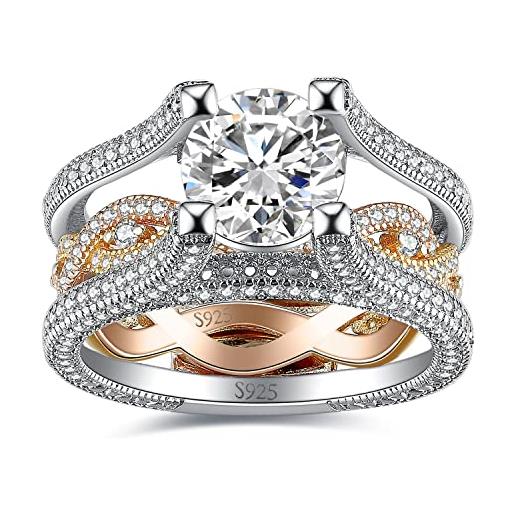 JewelryPalace 2.5ct vintage anello infinito donna argento con cubica zirconia, anelli impilabili donna argento 925 con pietra rotonda, fede tre ori anello oro rosa fidanzamento set gioielli donna