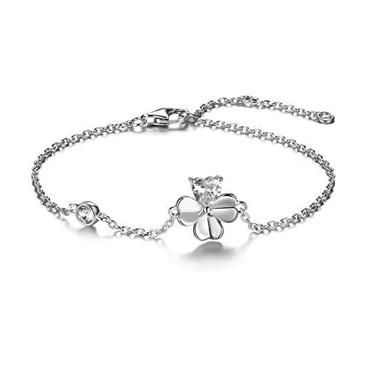 GW bracciale donna argento 925 braccialetti con ciondolo portafortuna con zirconi gioielli donna bracciale quadrifoglio regalo donna compleanno amica