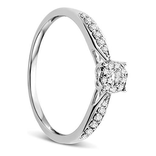 Orovi anello da donna in oro bianco con diamanti naturali ct 0.20 in oro 9 kt / 375. Anello di fidanzamento con brillanti in oro vero. 