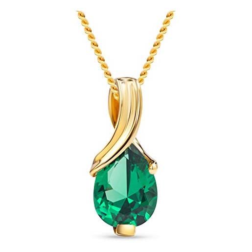 Miore collana da donna 9 ct oro giallo 375 con pendente piriforme in smeraldo verde