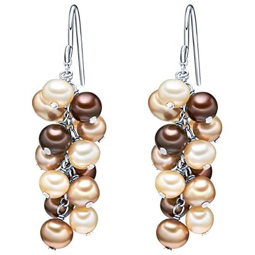 Valero Pearls orechinni pendenti da donna in argento sterling 925 con rodio con perle coltivate d'acqua dolce champagne marrone oro cioccolita 60200134