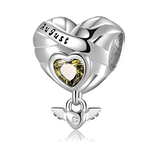Magic Charms birthstone per braccialetti di donna in 925 sterling silver cuore ciondolo personalizzato zirconi di pietra per europa bracciale e collana regali di compleanno (agosto)