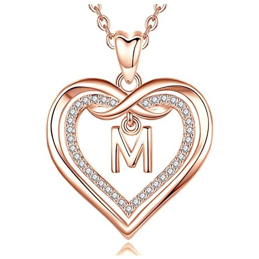 AEONSLOVE collana con iniziale m collana nome personalizzabile ciondolo lettera oro rosa regalo compleanno donna fidanzata amica mamma