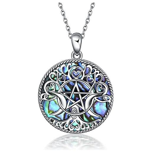 YFN triple moon goddess collana pentagramma pentacolo in argento sterling collana con ciondolo pagan wiccan magic amulet albero della vita gioielli per donna uomo