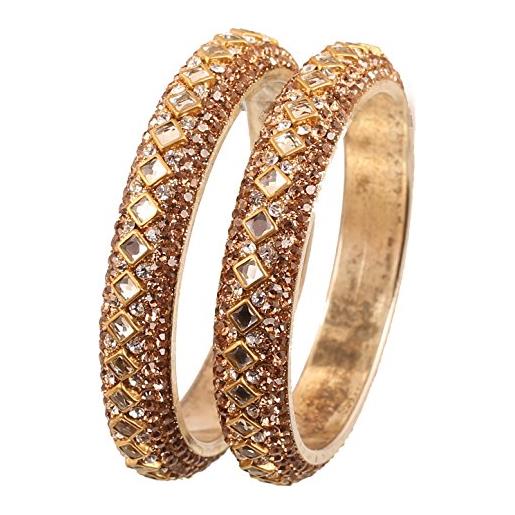 Touchstone jewelry designer oro bangle collection indiana bollywood piazza kundan assumono una colorazione gialla chiaro strass metallo braccialetti in oro antico tono per le donne. Set di 2