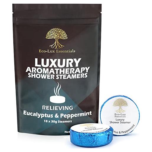 Eco-Lux Essentials piroscafi per doccia di lusso, bombe per doccia confezione da 18 oli essenziali per aromaterapia di eucalipto e menta piperita regali unici per uomini e donne
