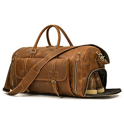 LUUFAN borsa da viaggio in vera pelle per uomo borsa da viaggio borsello in pelle di vacchetta ad alta capacità borsa vintage da weekend (light brown-58cm)