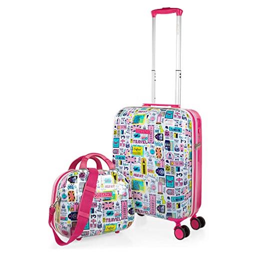 SKPAT - set valigia media e valigia bagaglio a mano. Set valigie rigide per viaggi aereo - set trolley valigia rigida - set valigie rigide con lucchetto 134550b, fucsia