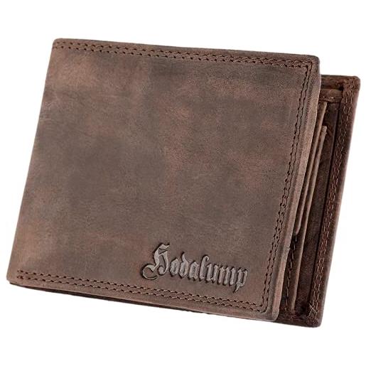 hodalump portafoglio in vera pelle, protezione rfid, formato orizzontale portamonete (15 varianti), marrone, 12 x 10 x 2 cm, vintage