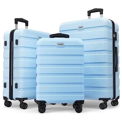 AnyZip set di 3 valigie rigide pc abs leggeri valigie da viaggio con chiusura tsa e 4 ruote doppie girevol m-l-xl(azzurro)