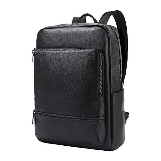 Leathario zaino in pelle vera da uomo per uso quotidiano, borsa alla moda ed elegante con grande capienza e portatili 14 pollici, adeguato per lavoro, università, viaggio, scuola (nero-56)