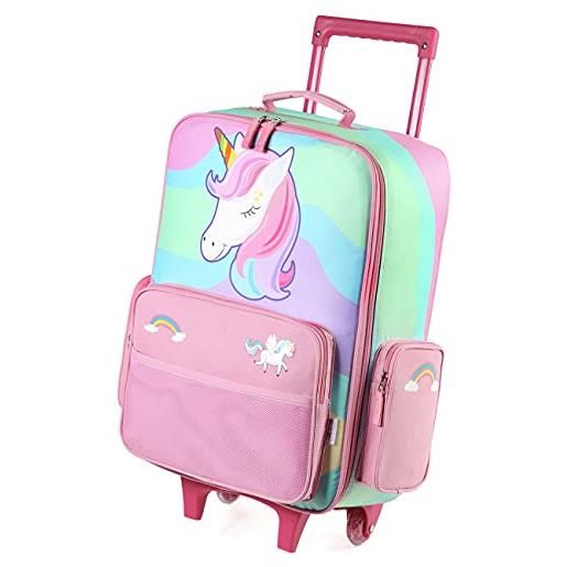 VASCHY valigia bambini, trolley da viaggio grande per scuola, leggera, bagaglio a mano con ruote unicorn arcobaleno organizer