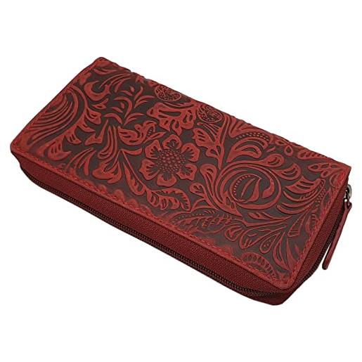 myledershop portafoglio di pelle per donna con blocco rfid & nfc (rosso ciliegia)