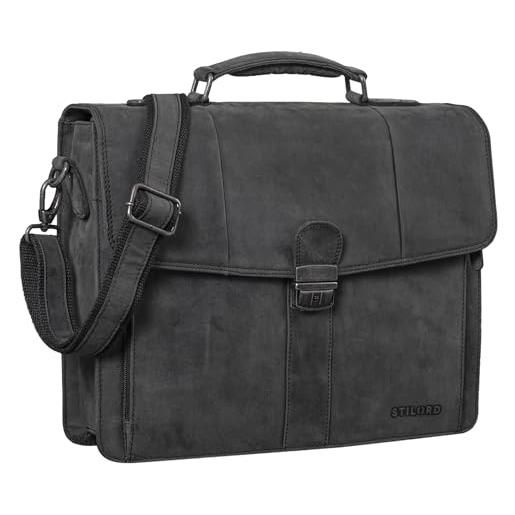 STILORD 'havanna' borsa ventiquattrore uomo in pelle cartella portadocumenti valigetta 24 ore vintage chiusura con chiave, colore: avaro - grigio