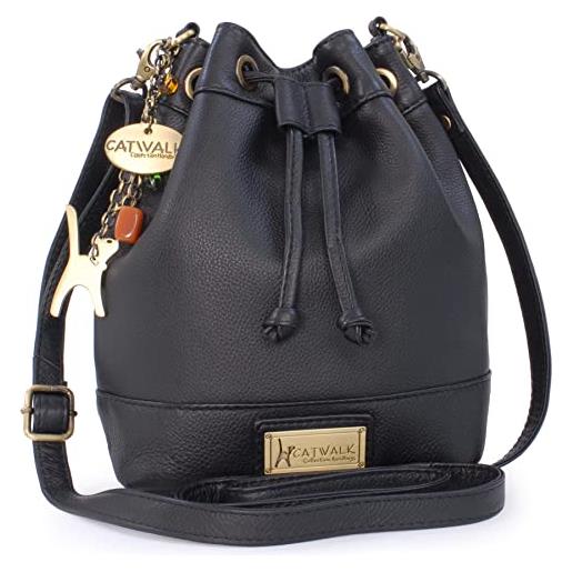 Catwalk Collection Handbags - vera pelle - borsa a tracolla con coulisse da donna - tracolla regolabile - rochelle - blu