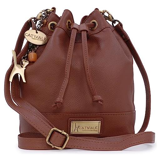 Catwalk Collection Handbags - vera pelle - borsa a tracolla con coulisse da donna - tracolla regolabile - rochelle - rosso