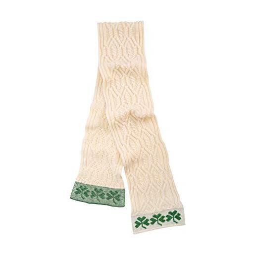SAOL 100% lana merino, sciarpa irlandese aran con trifoglio verde da donna - marrone - taglia unica